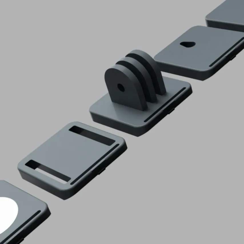 Five mount clips placed in a row.